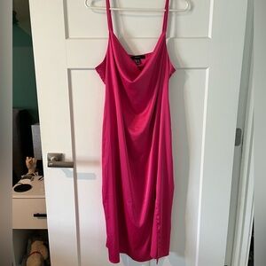 Pink Satin Midi Dress